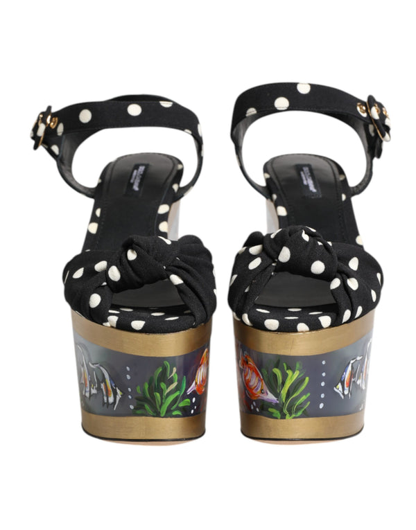 Multicolor Fish Polka Dot Wedge Sandals Shoes Fabric