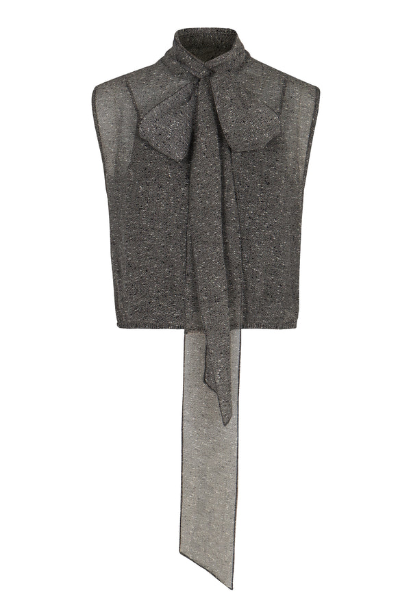 Sleeveless Silk Georgette Top Grey Vests & Tank Tops