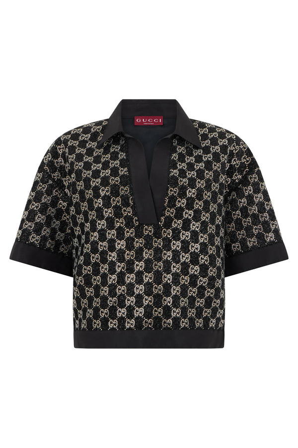 Tweed Lamé Top Black Viscose Blouses