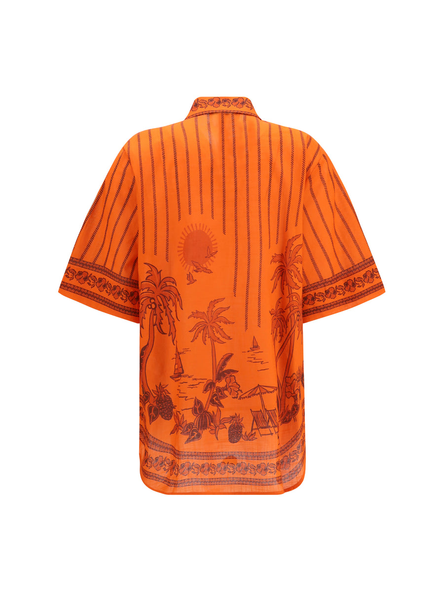 Printed Shirt Orange Cotton