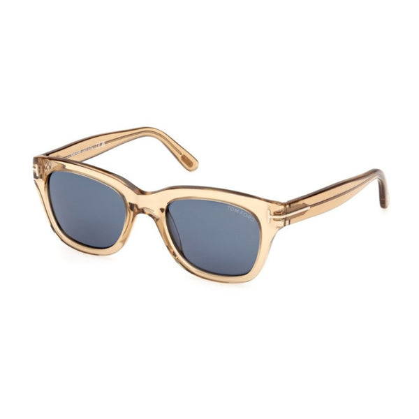 Tom Ford Sunglasses Square Full Rim, Shiny Light Brown Frame And Blue Lens Ft023745v