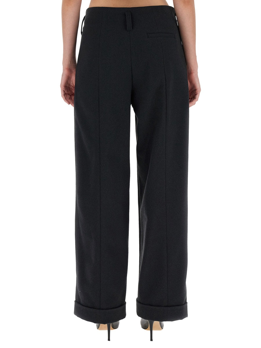 Wide Leg Trousers Grey Polyester