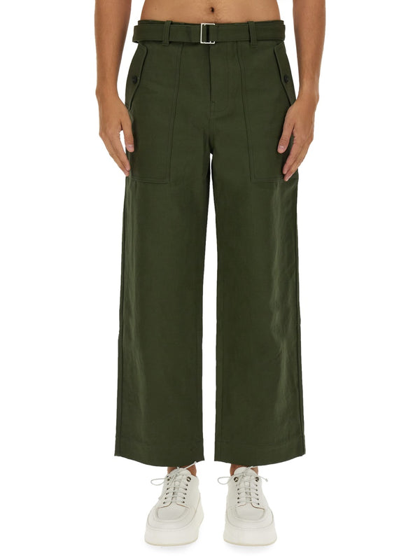 Twill Pants Green Cotton Trousers