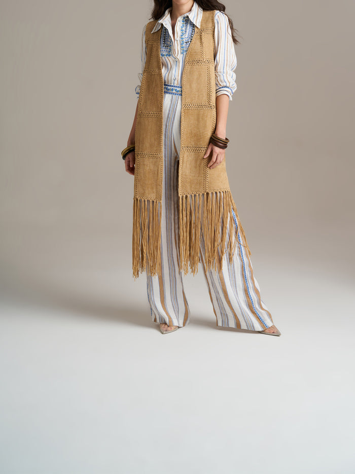 Gilet Lungo Eco Suede Con Frange