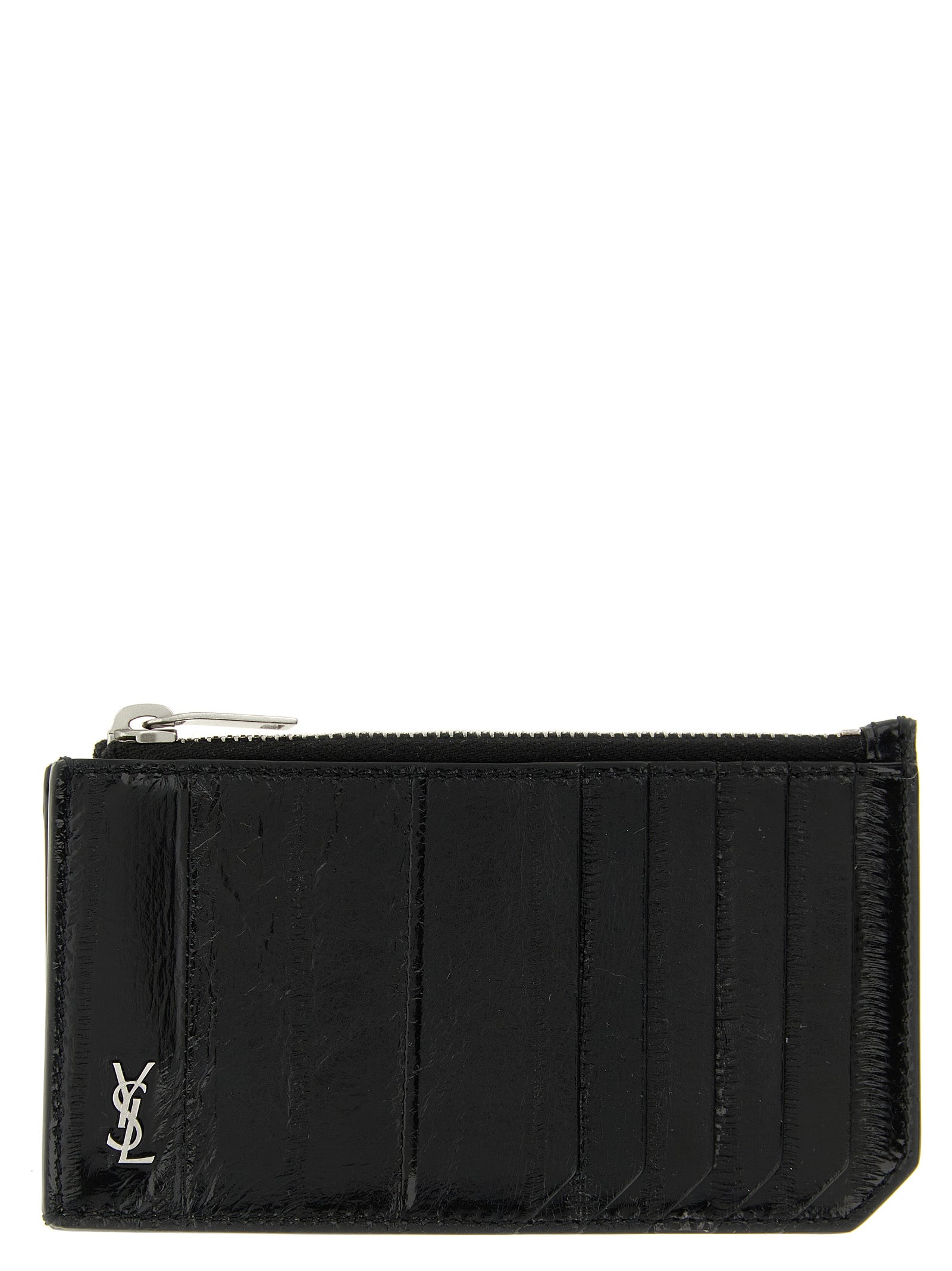 Tiny Cassandre card holder Black Eel Skin Wallets, Holders