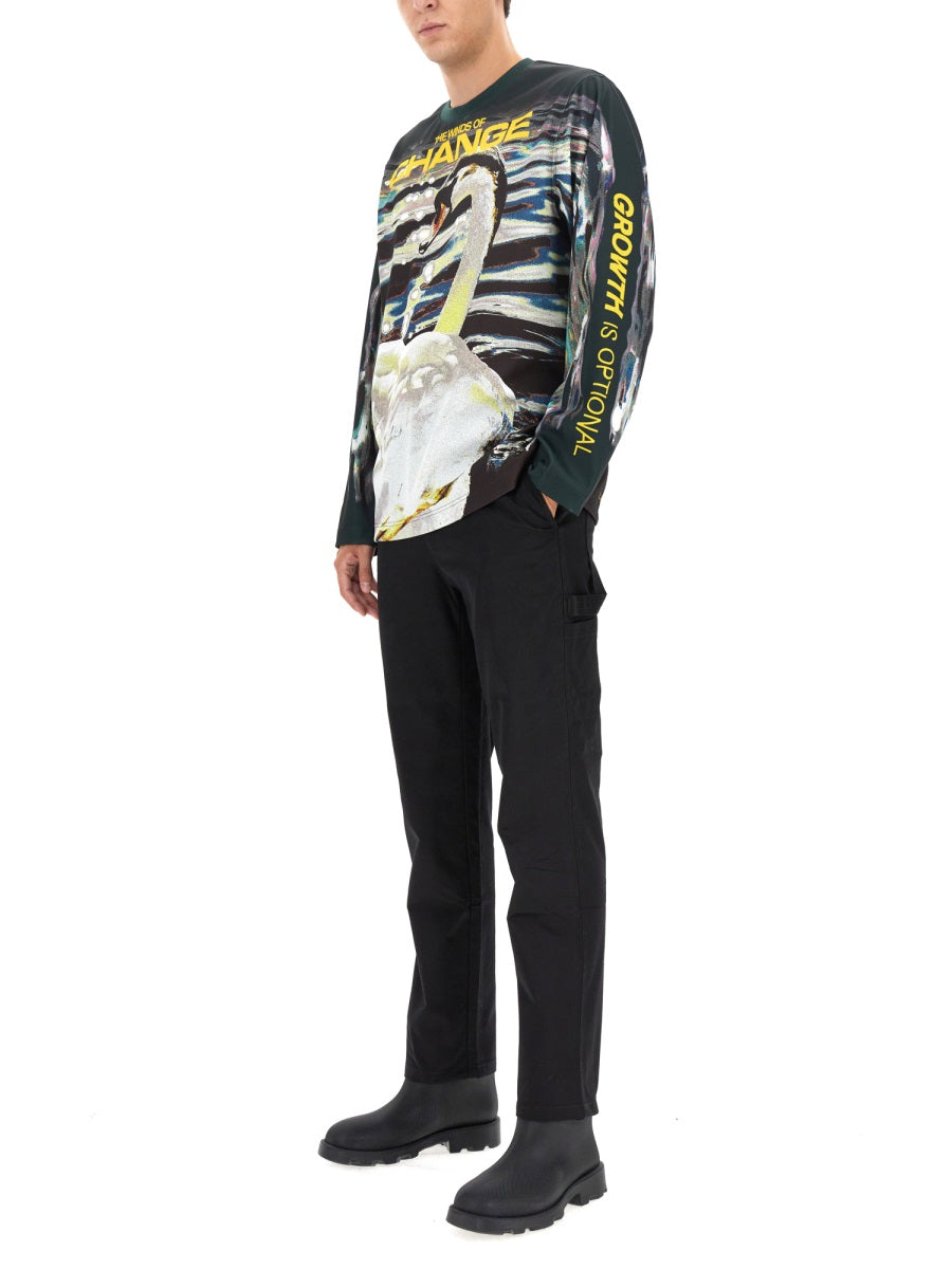 Swan Print T-Shirt Multicolour Polyester T-shirts