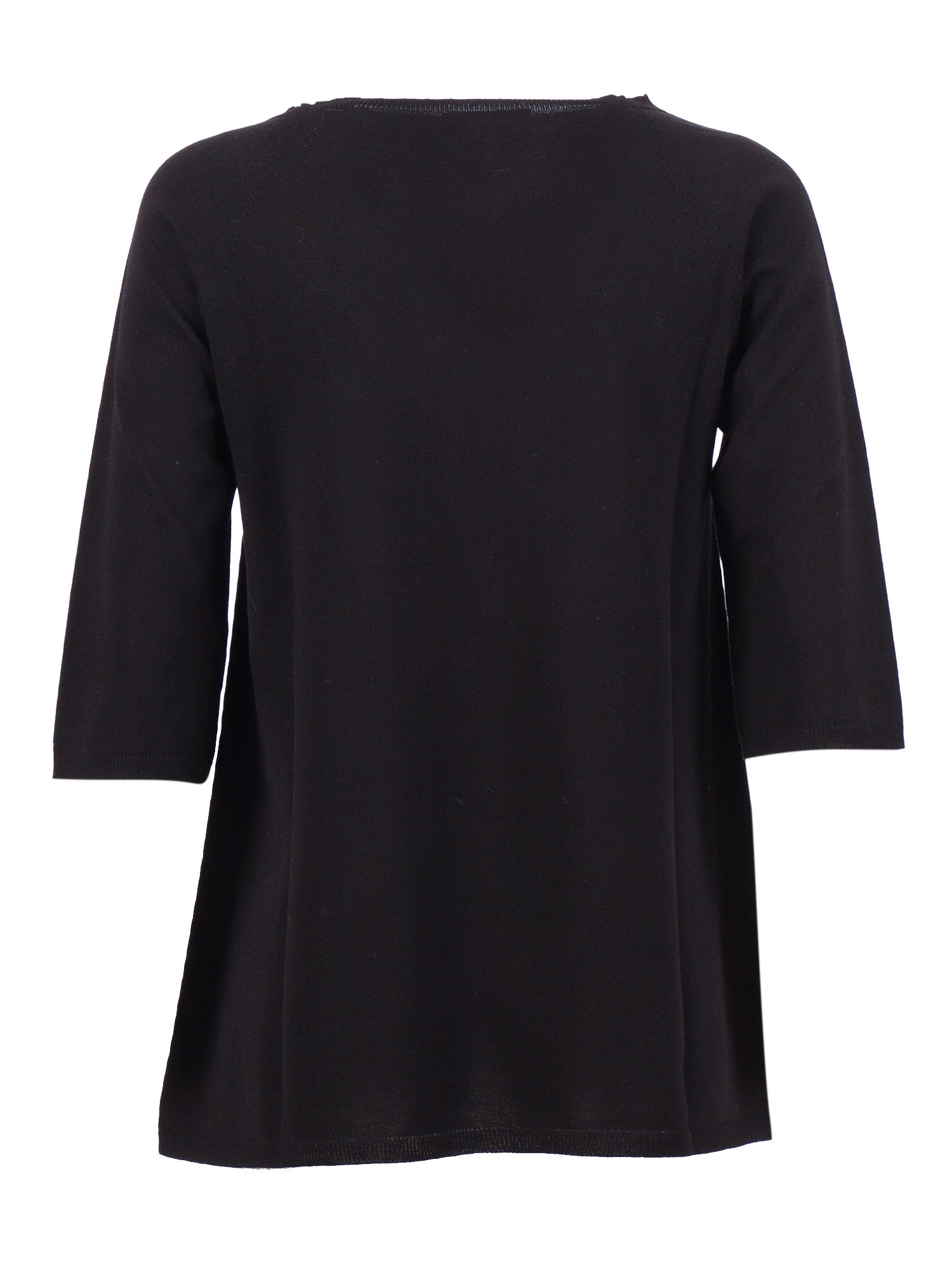 Seamless Plain-Knit Crew Neck With An A-Line Silhouette Black Cotton Crewneck