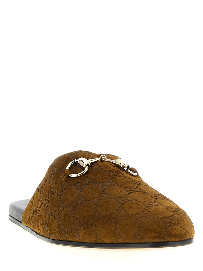 Sabot suede Horsebit Brown Calfskin Leather (bos Taurus) Flat Shoes