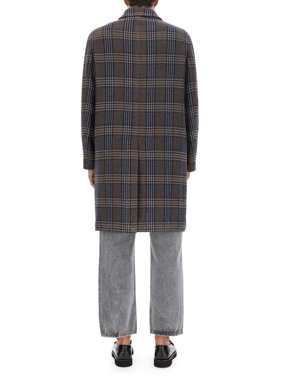 Plaid Coat Blue Virgin Wool Trench & Raincoats