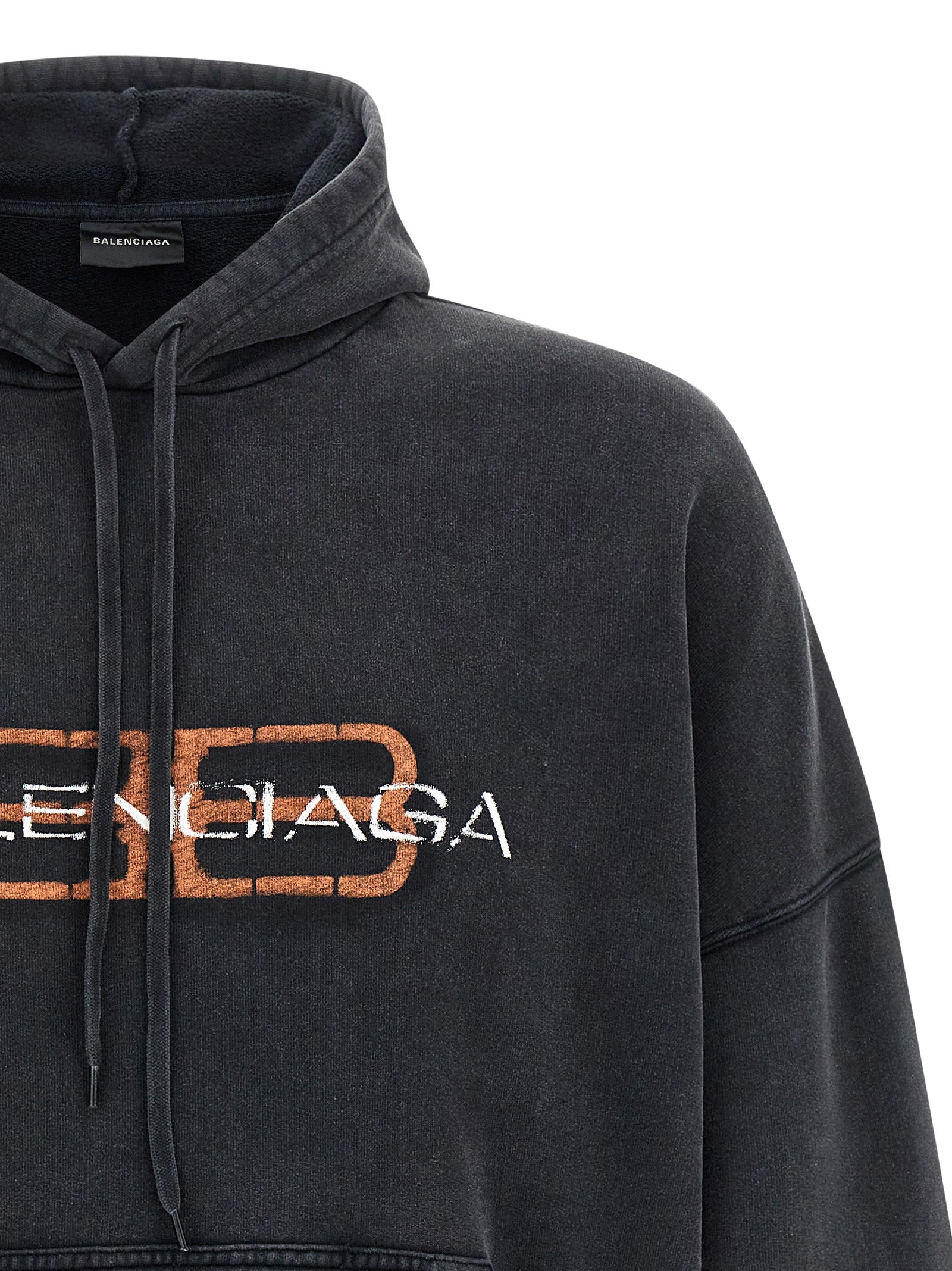 Printed Hoodie Black Cotton Sweatshirt