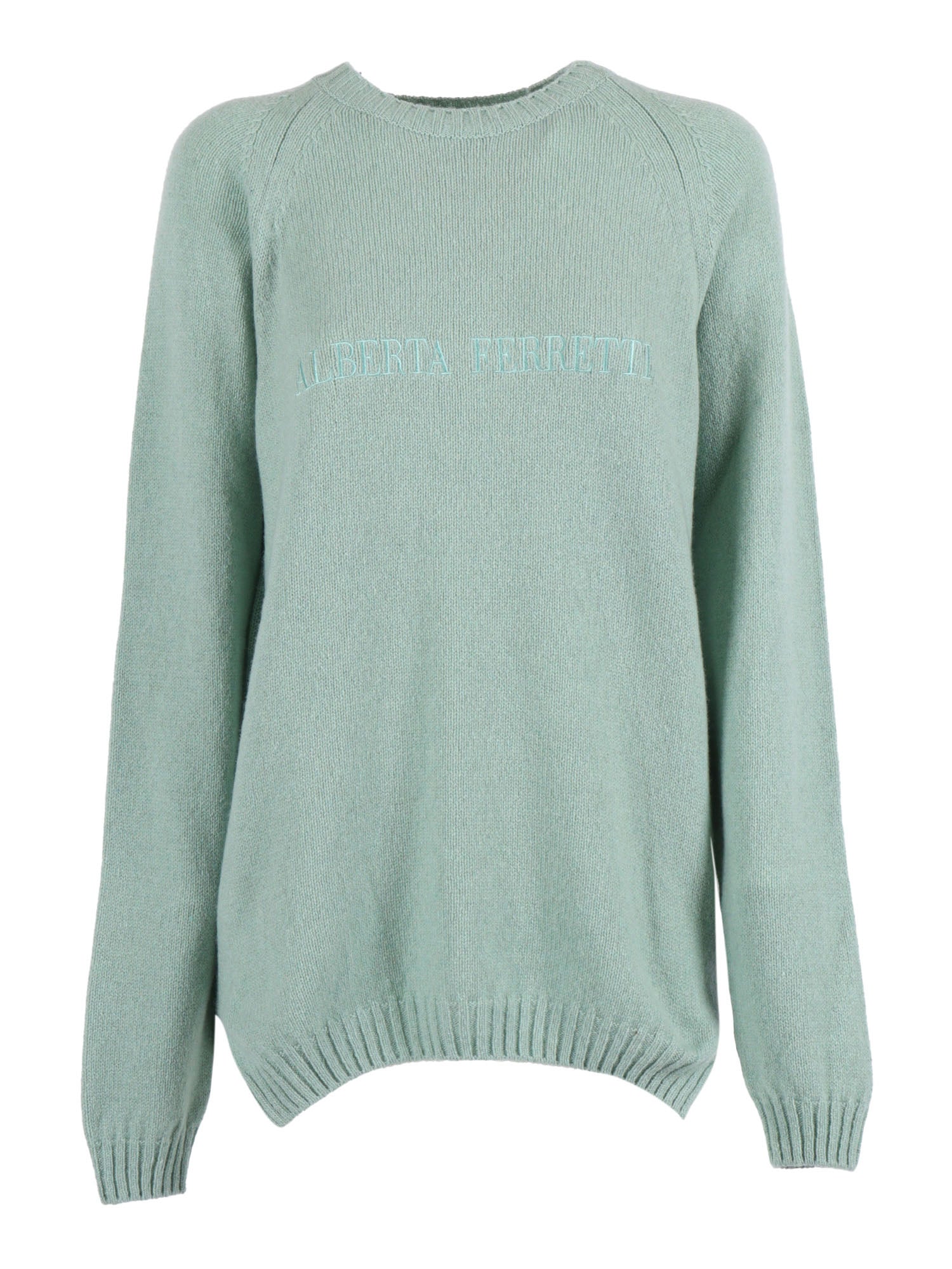 Sweater Green Cashmere Wool Crewneck