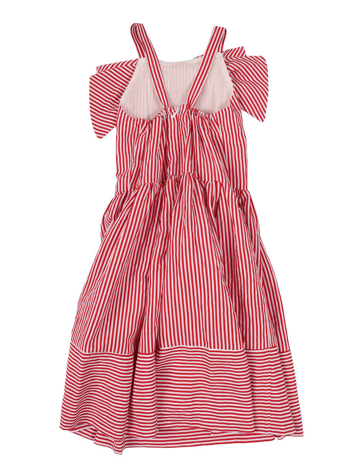Striped Viscose Dress With Bow Red