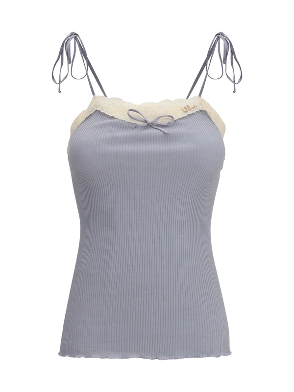 Jersey And Lace Thin Strap Top Cashmere Grey Kashmir/capra Hircus