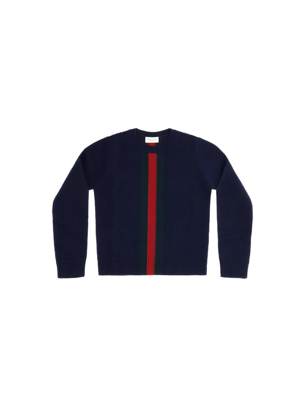 Web Stripe Wool Sweater For Girl Abyss Blue/green/red Merino Ovis Aries Sweatshirts