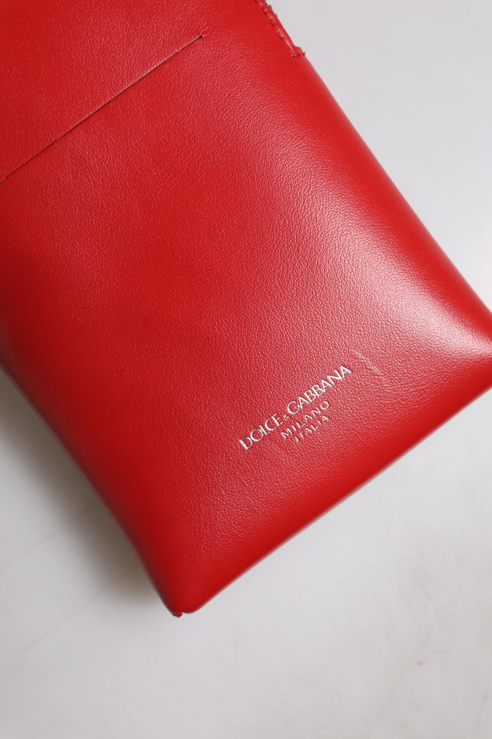 Red Leather Purse Phone Sling Crossbody Neck Strap Bag Calfskin Viscose