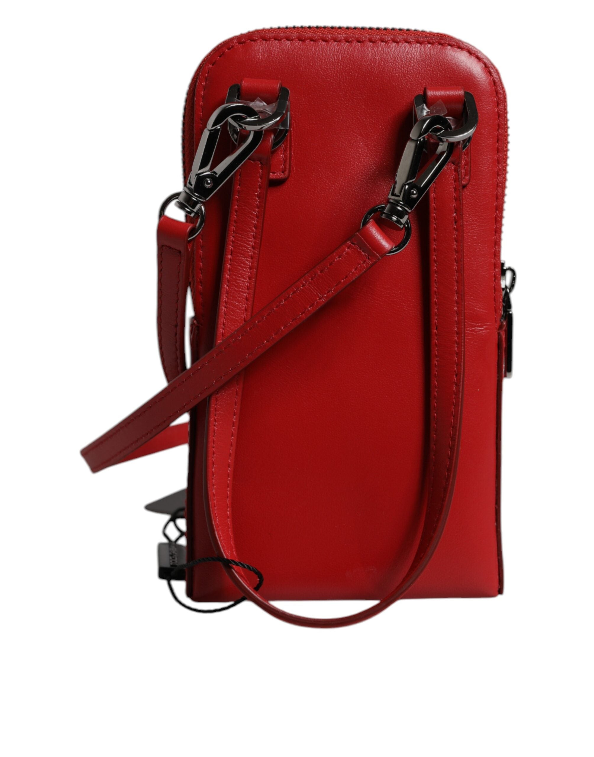 Red Leather Purse Phone Sling Crossbody Neck Strap Bag Calfskin Viscose