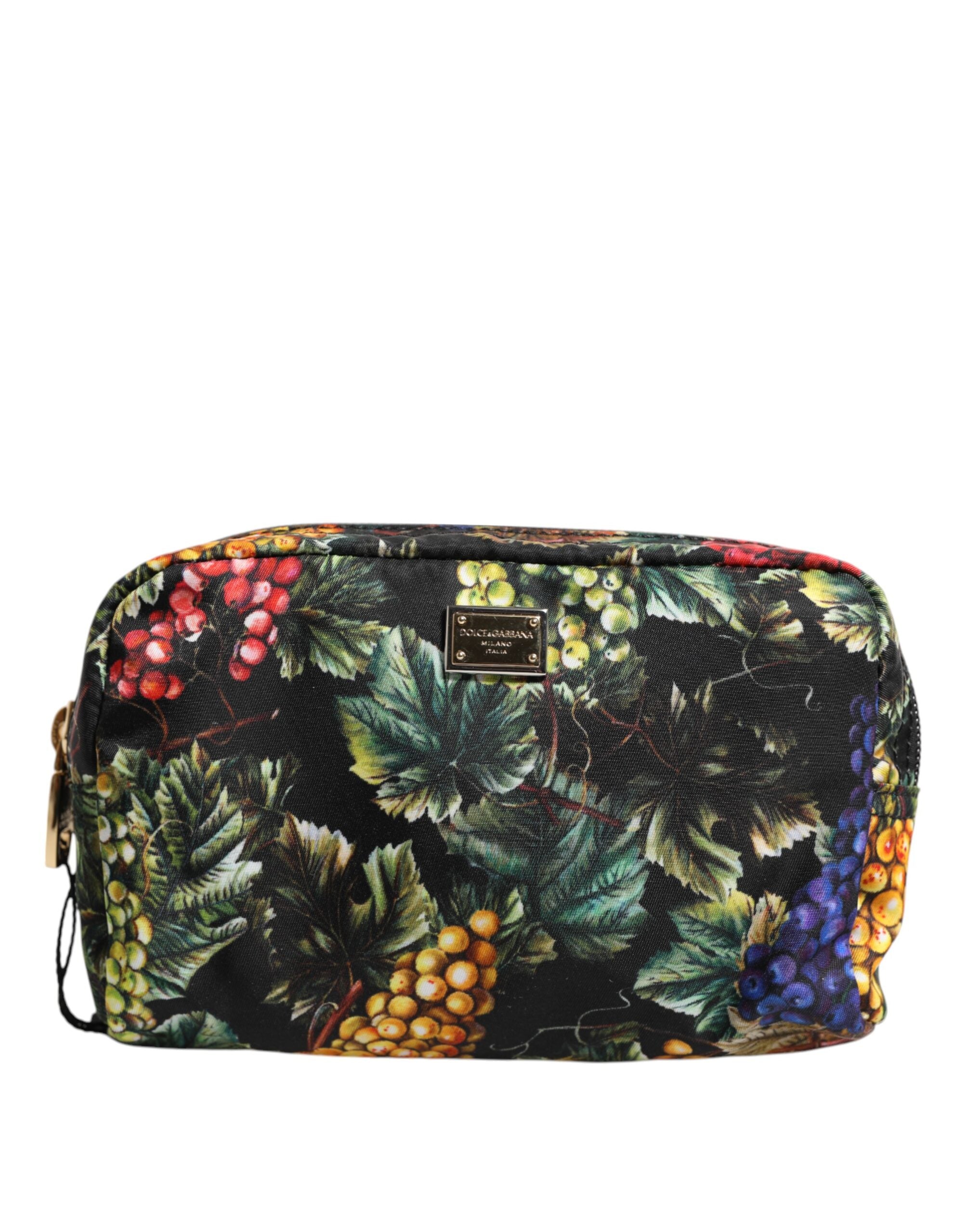 Multicolor Grape Print Clutch Logo Plaque Pouch Bag Nylon Viscose Cotton