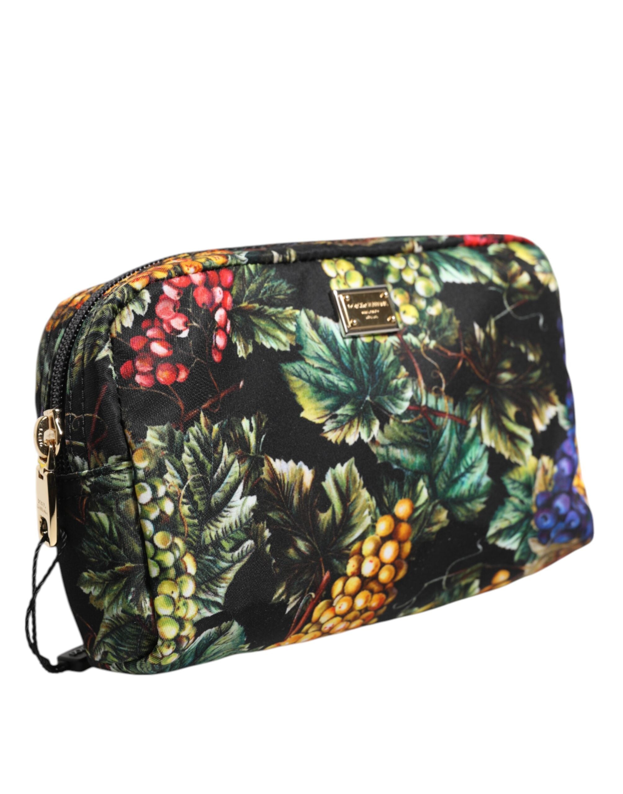 Multicolor Grape Print Clutch Logo Plaque Pouch Bag Nylon Viscose Cotton