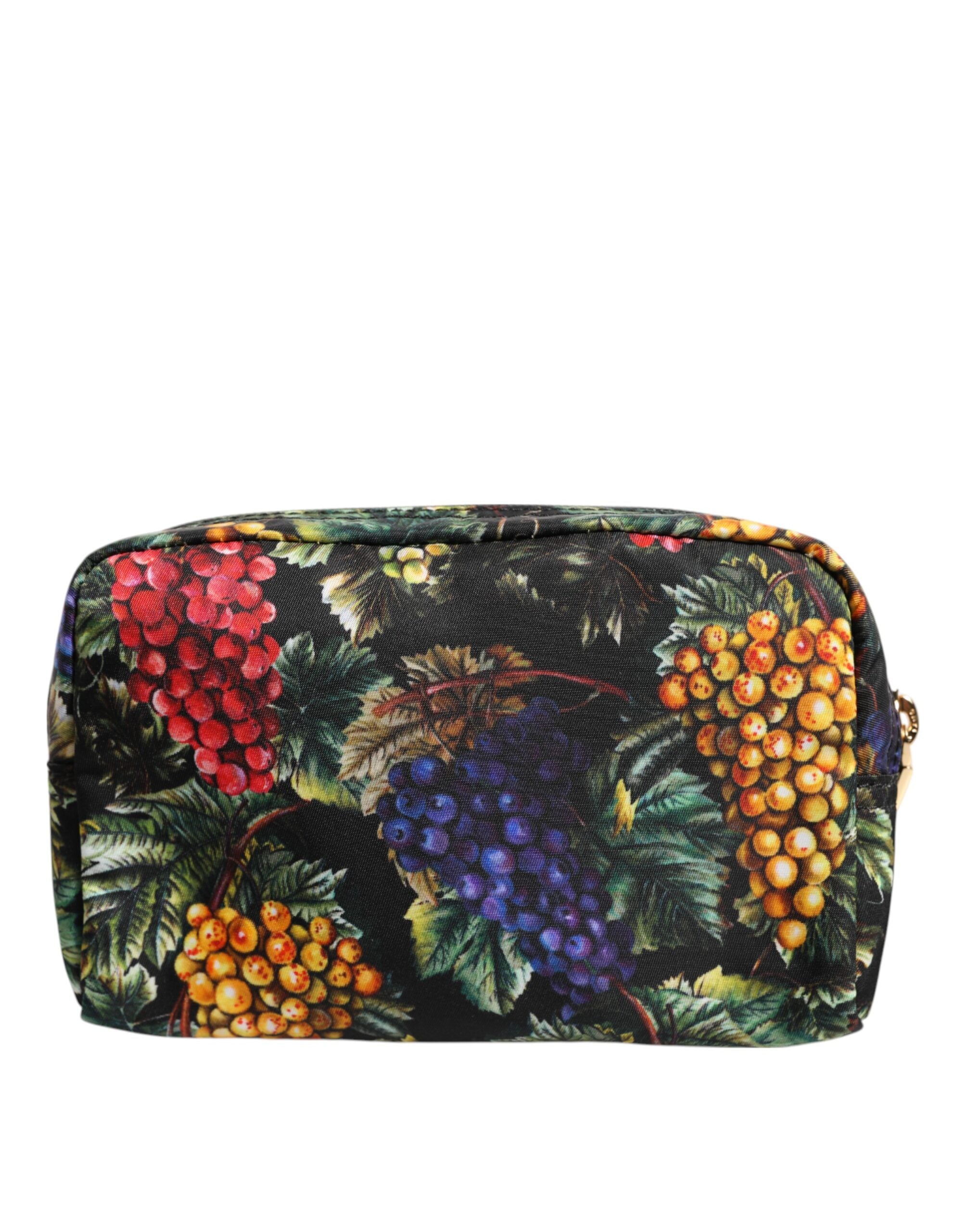 Multicolor Grape Print Clutch Logo Plaque Pouch Bag Nylon Viscose Cotton