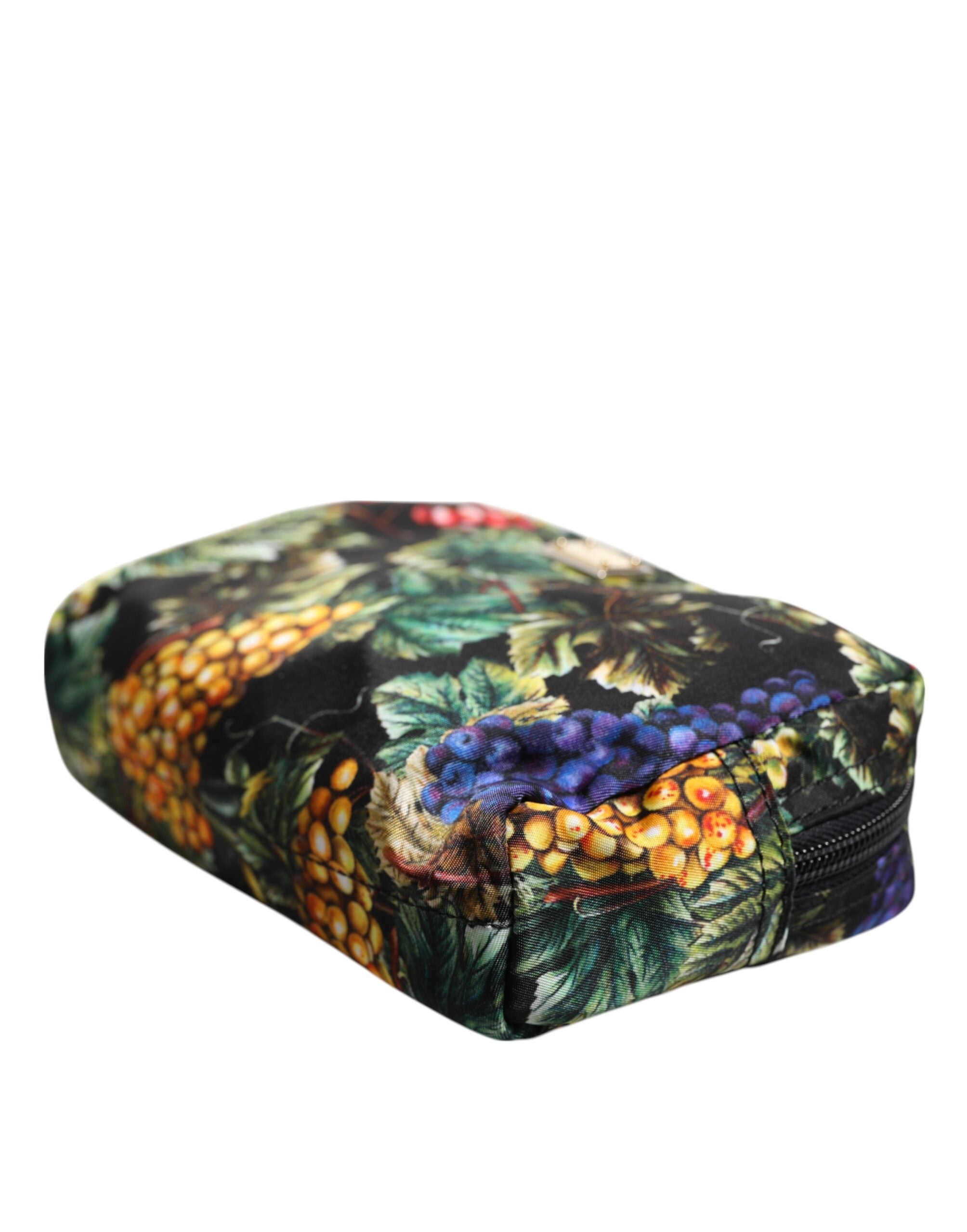 Multicolor Grape Print Clutch Logo Plaque Pouch Bag Nylon Viscose Cotton