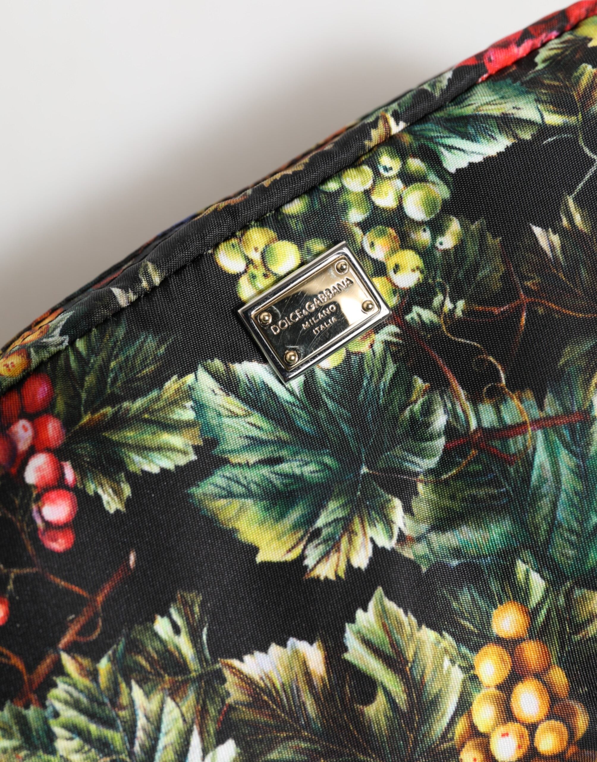 Multicolor Grape Print Clutch Logo Plaque Pouch Bag Nylon Viscose Cotton