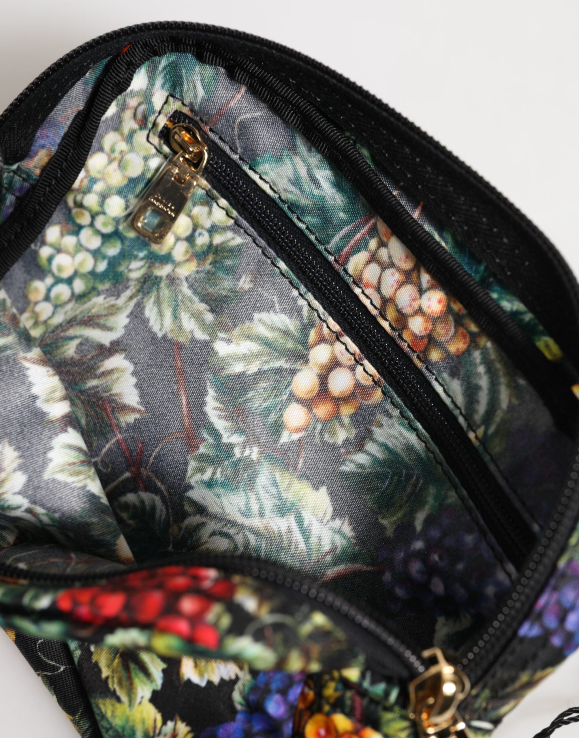 Multicolor Grape Print Clutch Logo Plaque Pouch Bag Nylon Viscose Cotton