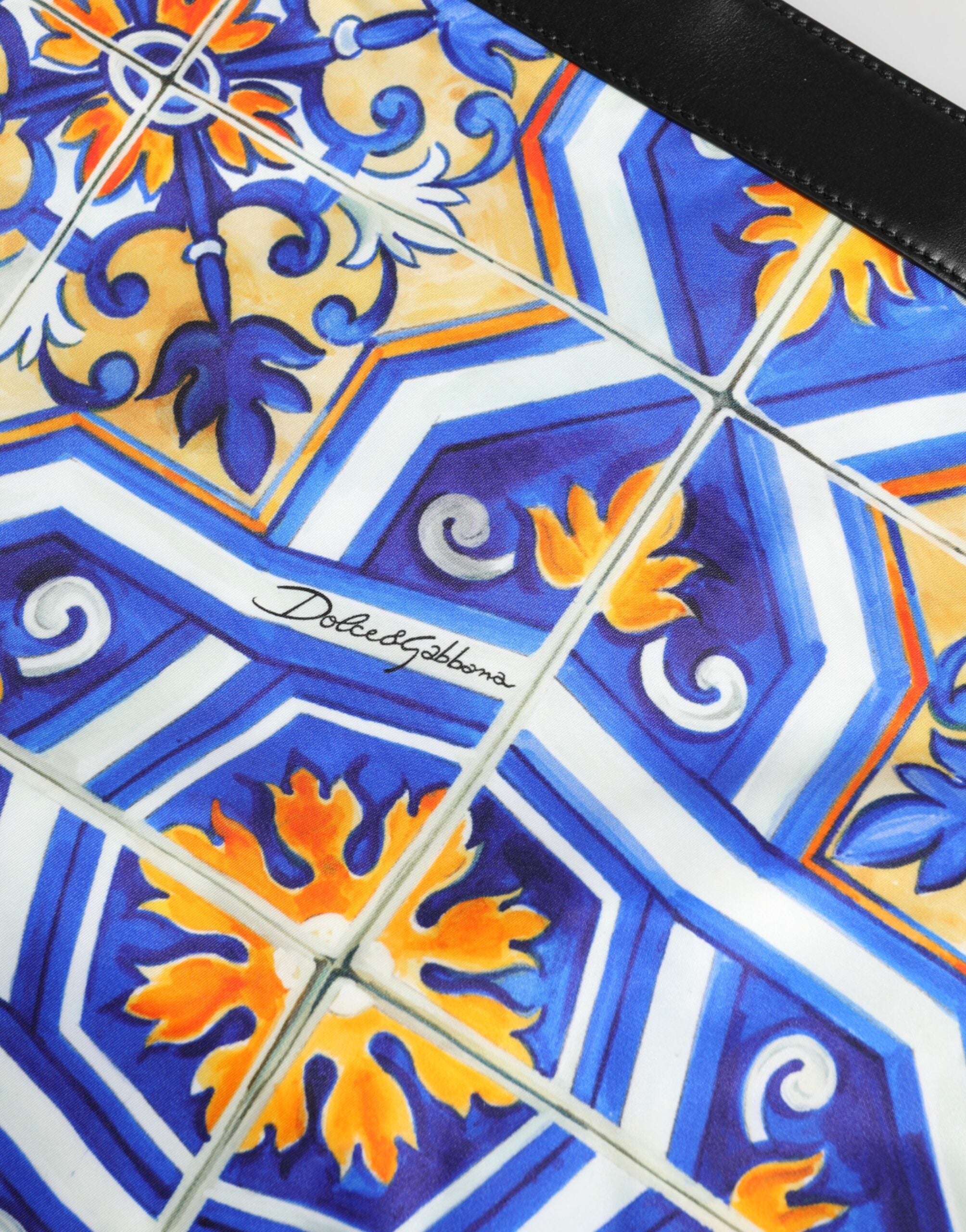 Multicolor Maiolica Print Tote Shoulder Strap Bag Nylon Calfskin Leather