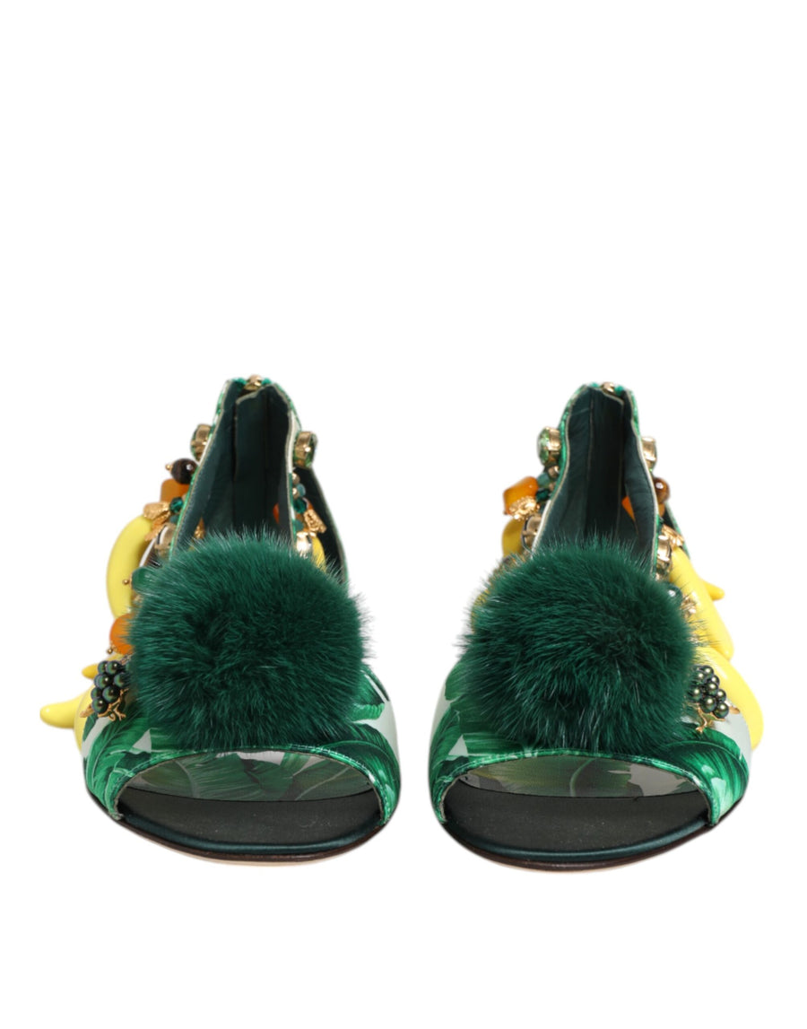 Dolce & Gabbana 90% Silk 5% Hay 5% Mink Fur heel sandal in green