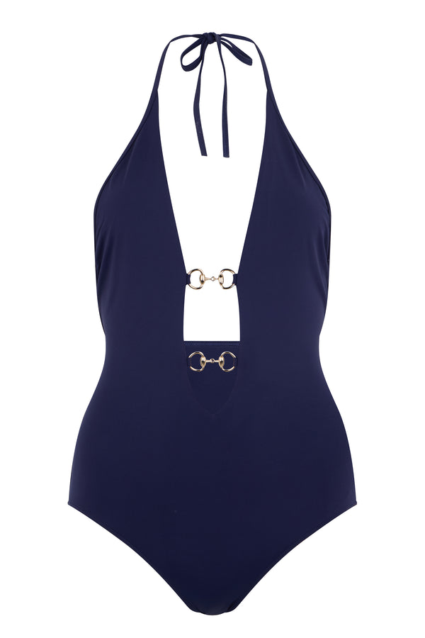 One-Piece Swimsuit With Clamp Detail Dark Blue Polyamide One-pieces