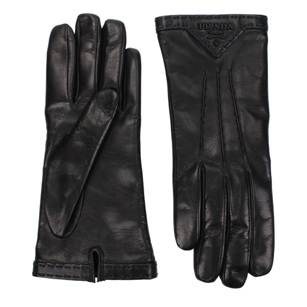 Prada 100% leather gloves in black