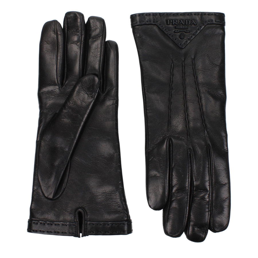 Prada 100% leather gloves in black