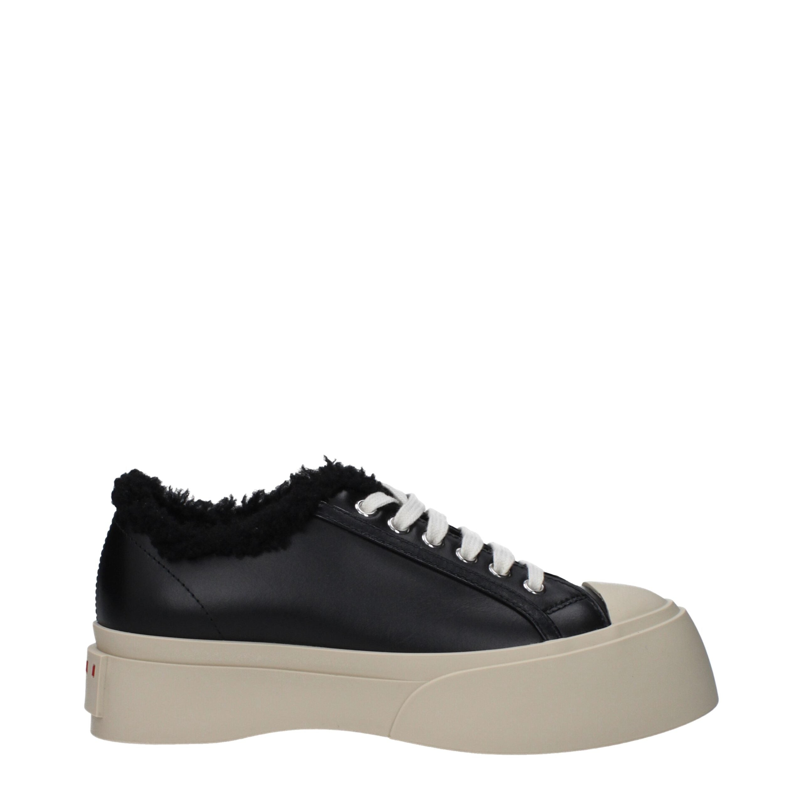 Marni Leather with fur detail sneaker in black