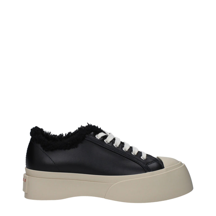 Marni Leather with fur detail sneaker in black