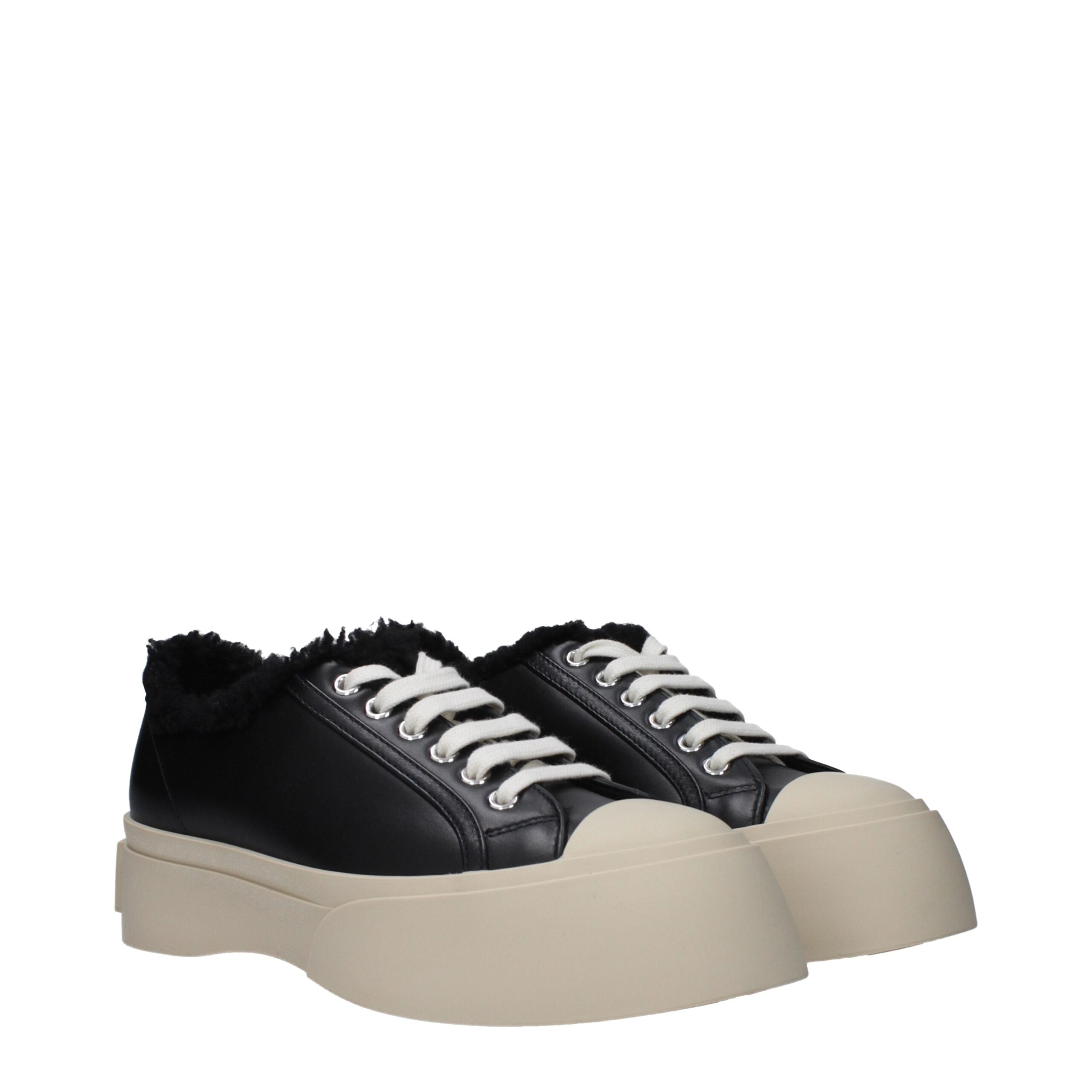 Marni Leather with fur detail sneaker in black — view 2