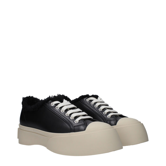 Marni Leather with fur detail sneaker in black — view 2