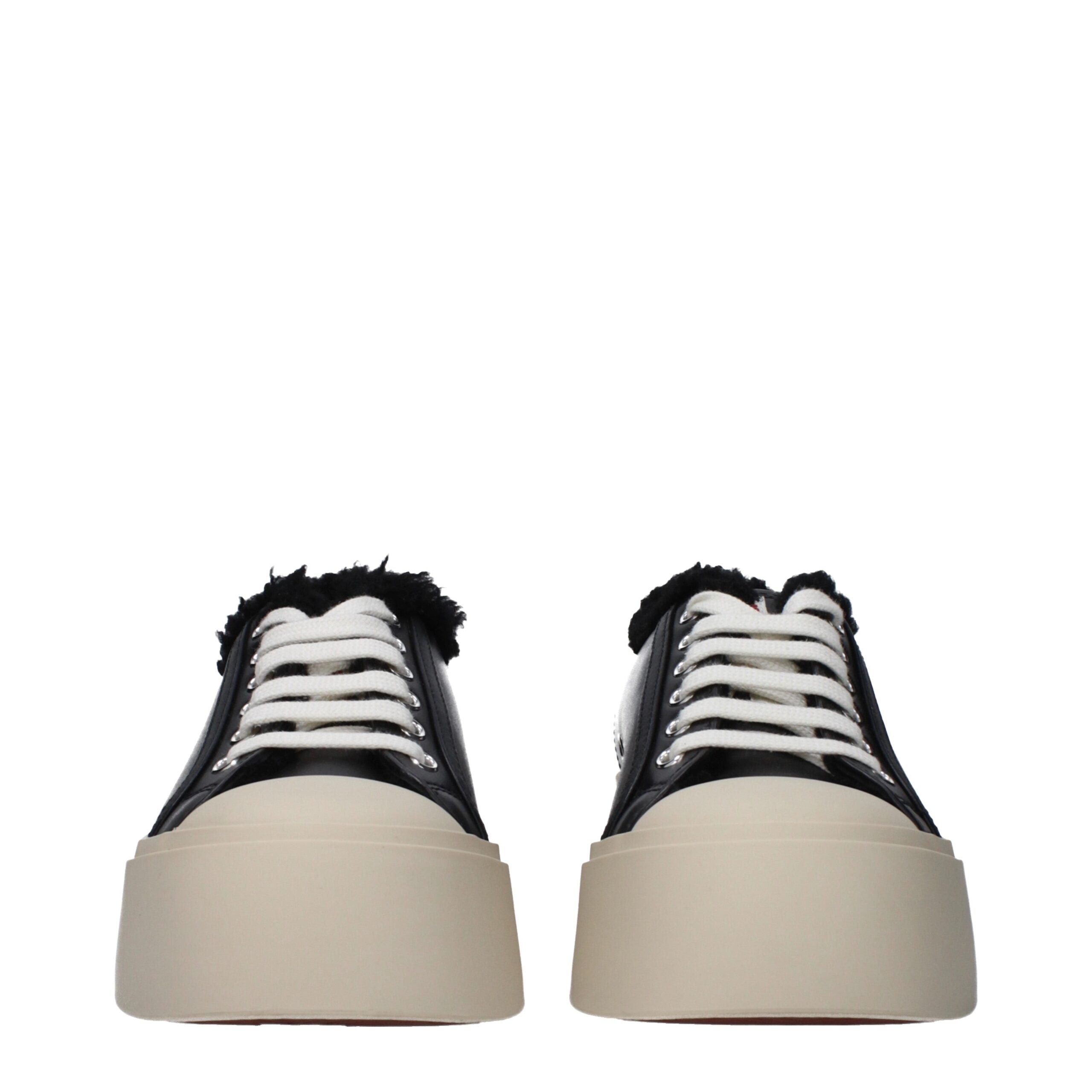 Marni Leather with fur detail sneaker in black — view 3