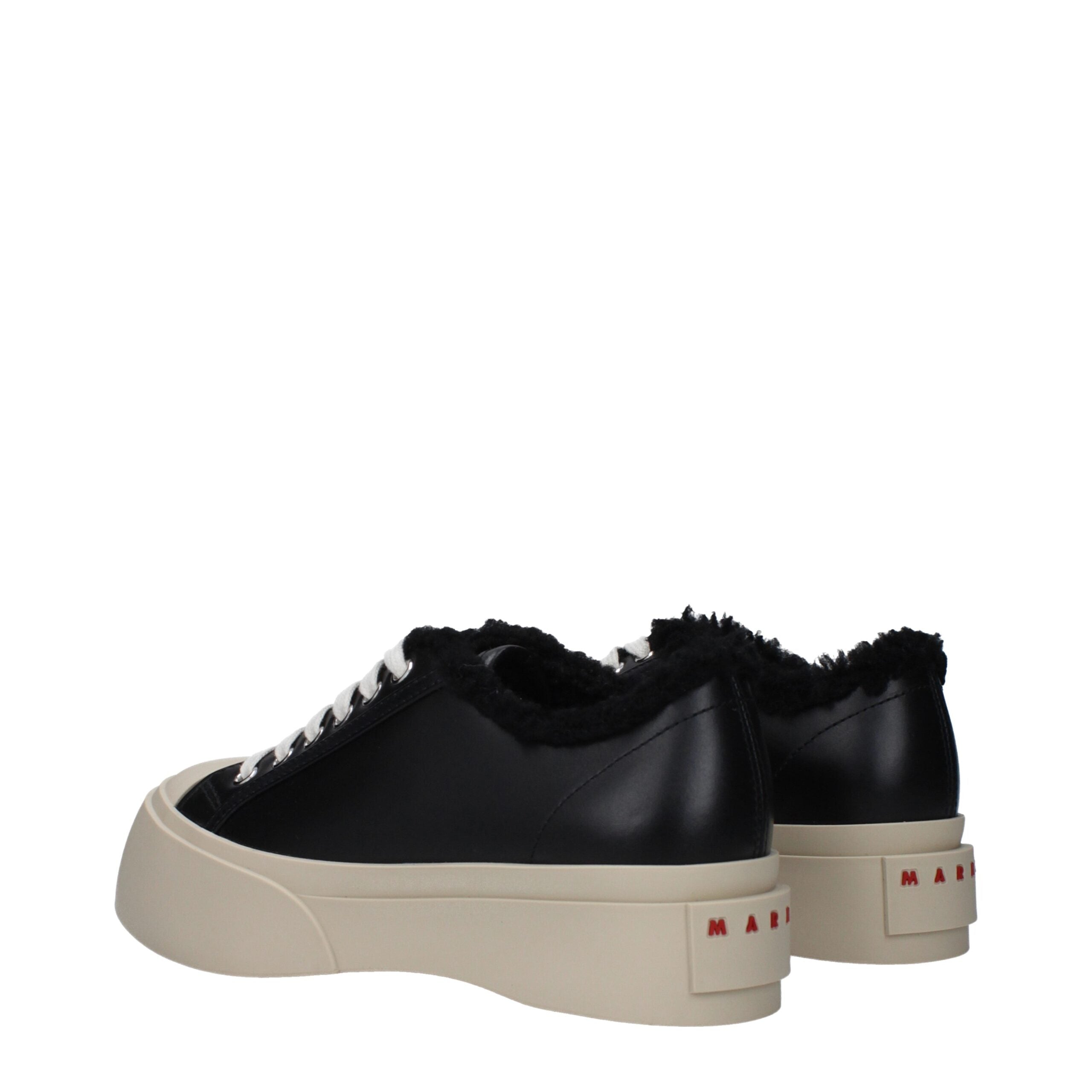Marni Leather with fur detail sneaker in black — view 4