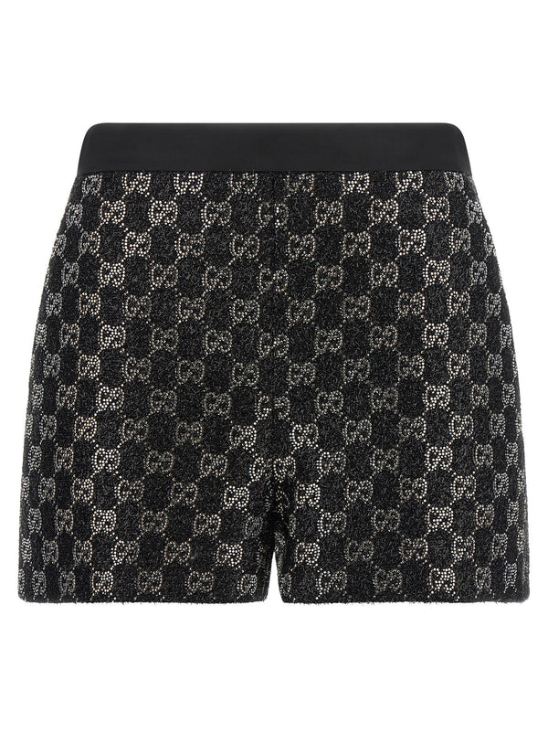 تويد لاميه Gucci GG مع تطريز كريستال شورت — أسود
