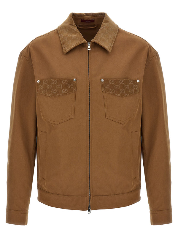 Gucci Canvas with GG Corduroy Pockets Jacket — Camel