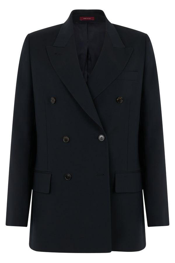 Blazer Double-Breasted Wool Black Blazers