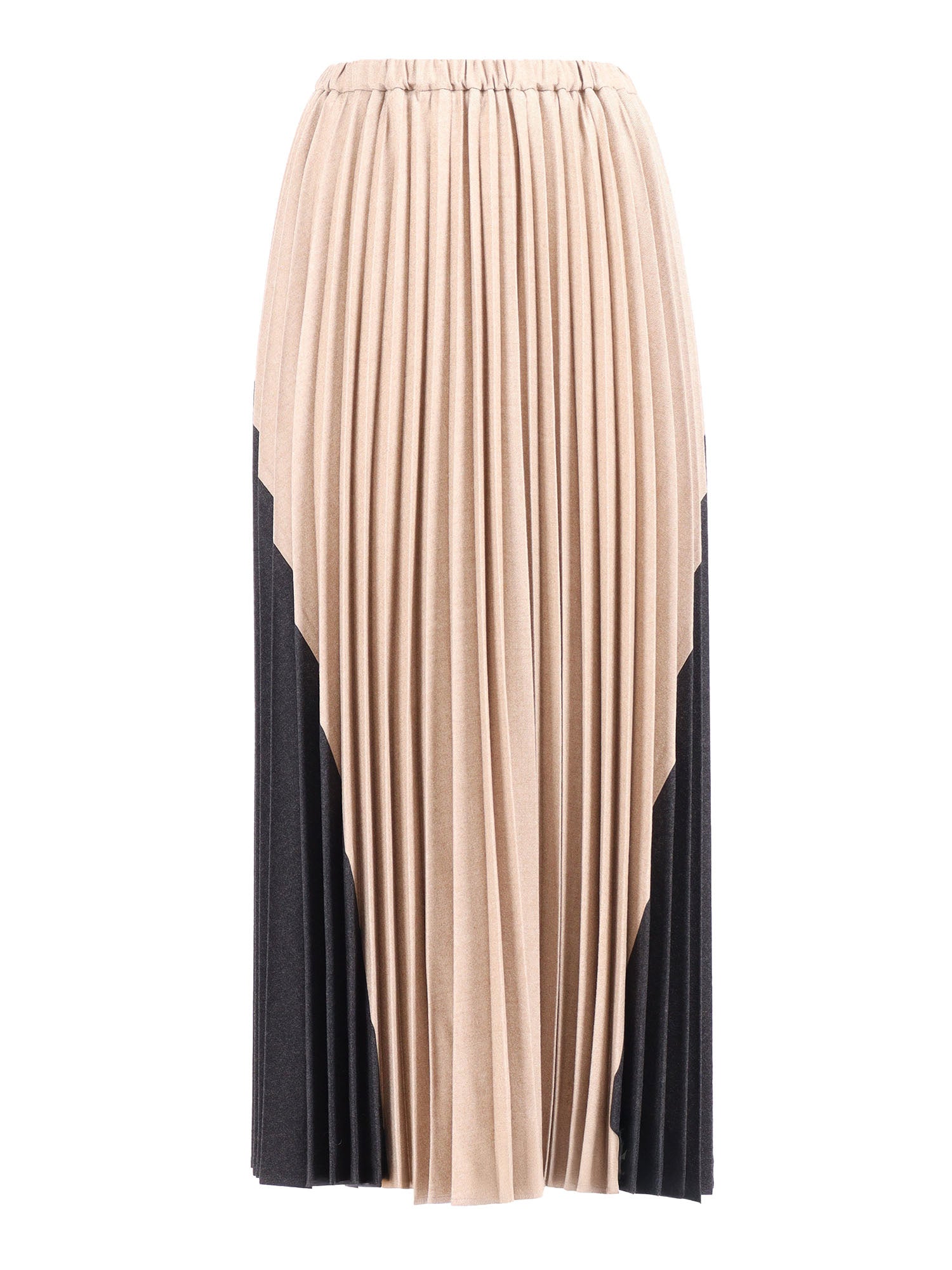 Plisse Skirt Beige Wool Polyester Elastane