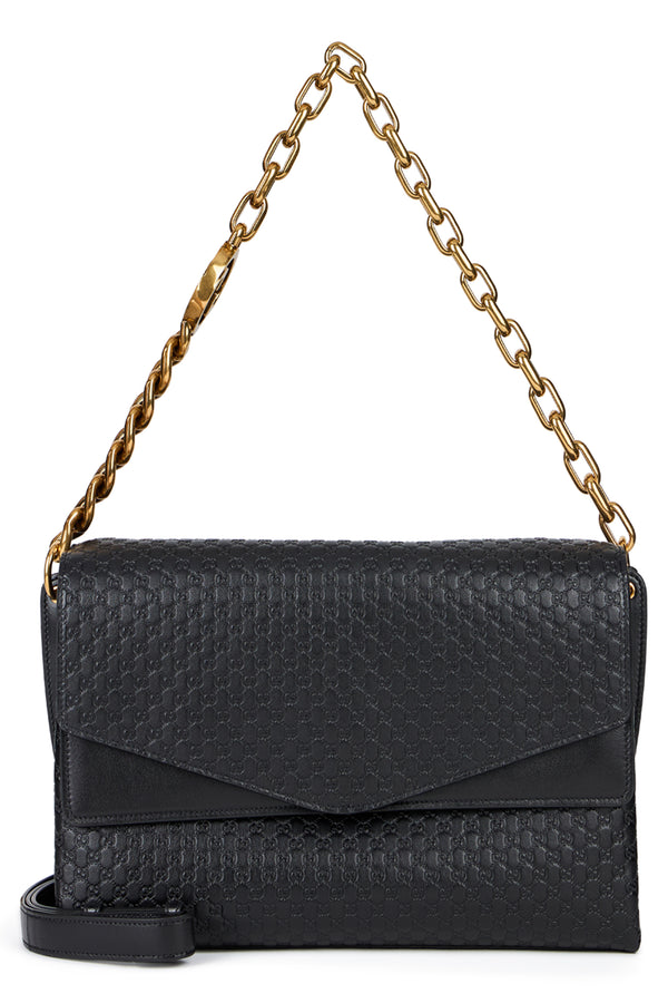 Leather Handbag Gg Monogram Black Calf Skin Handbags