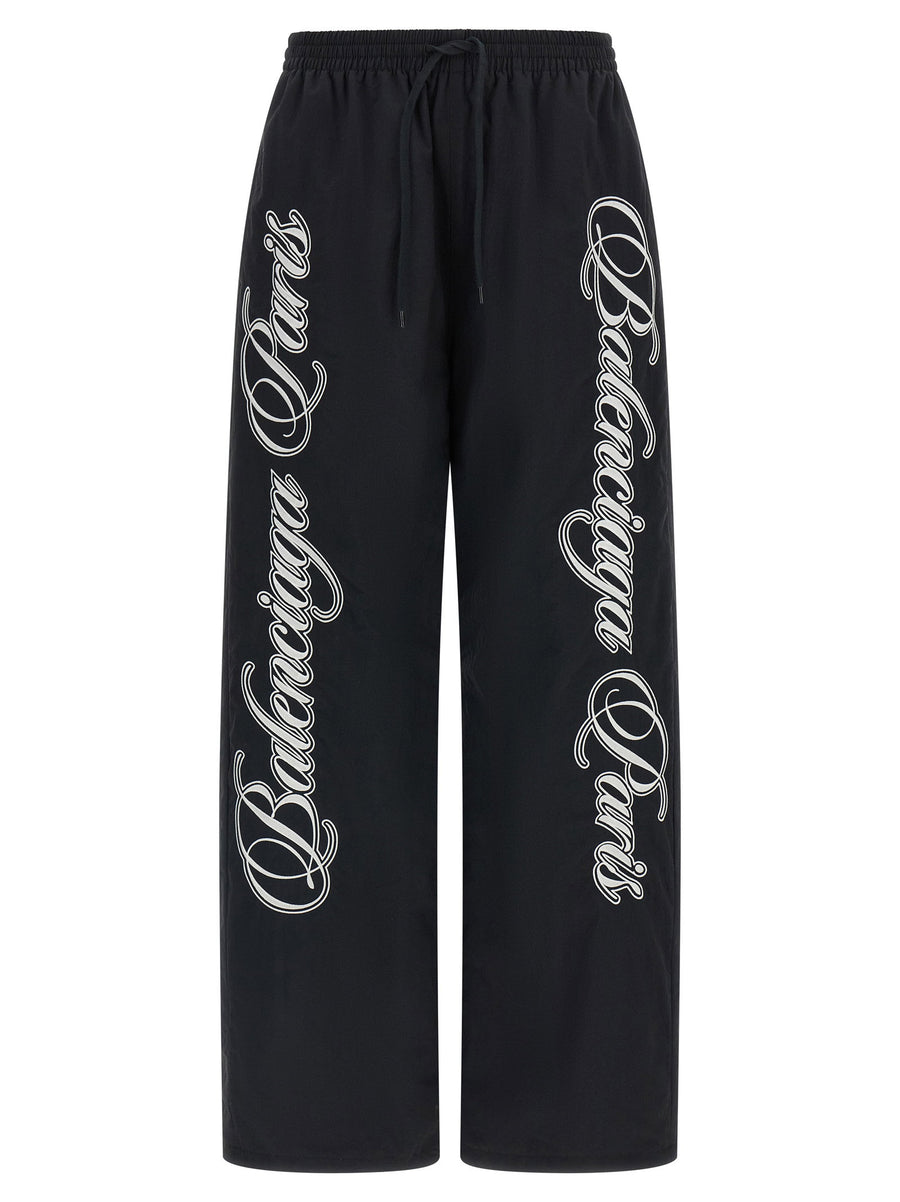 Balenciaga Reversible Cursive Embroidery Joggers — Black