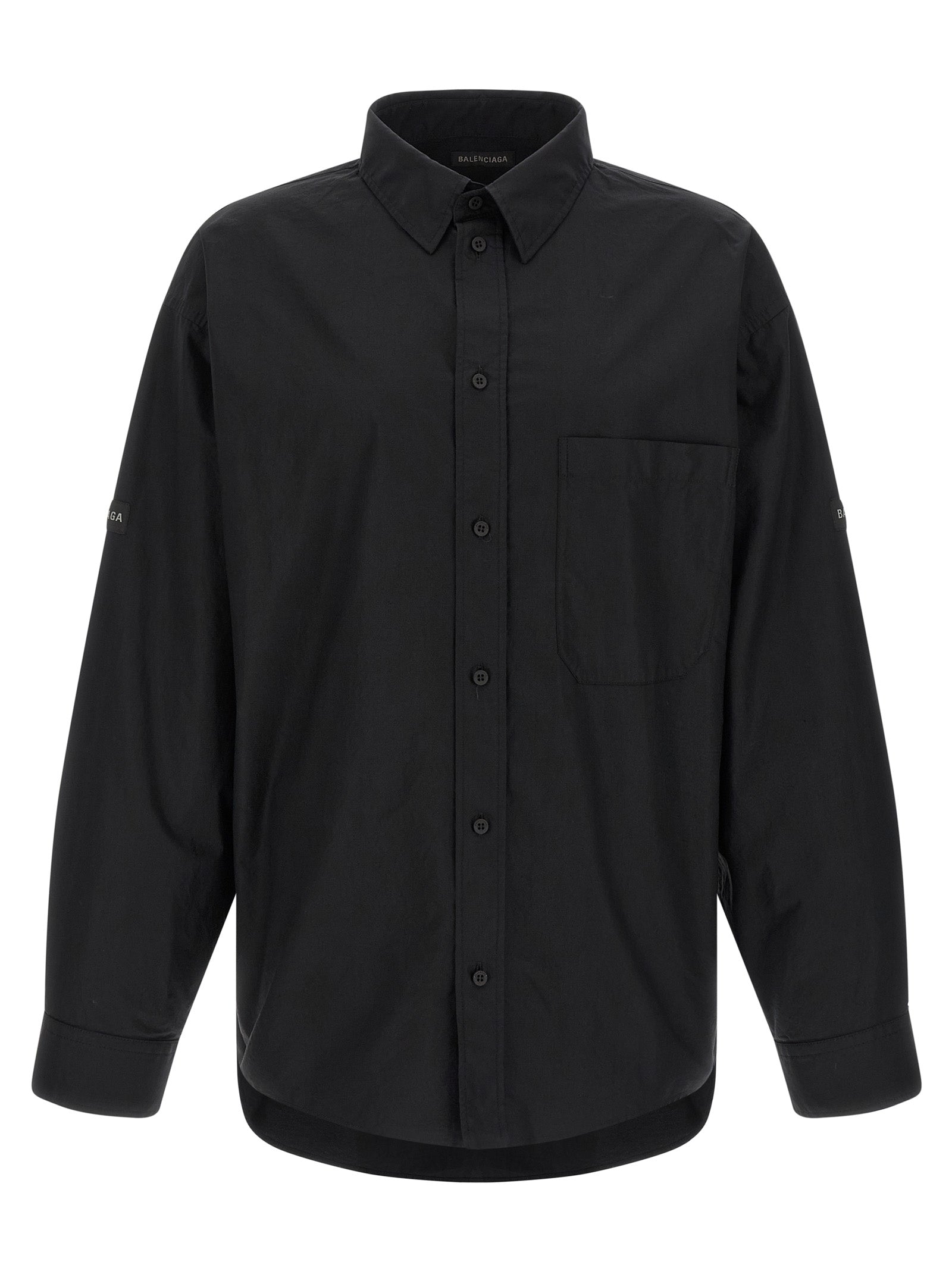 Logo patch shirt Black Cotton Shirt, Blouse
