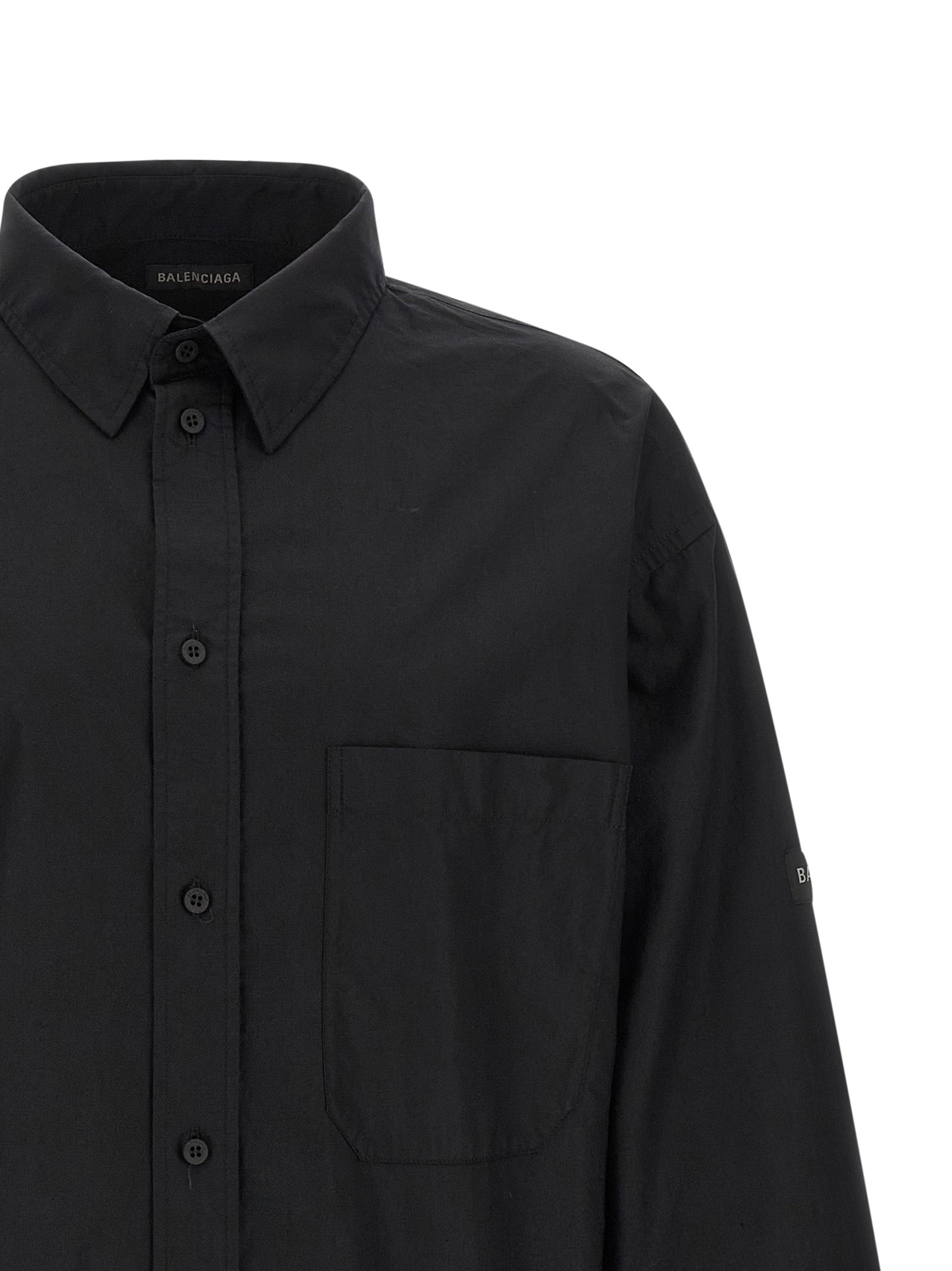 Logo patch shirt Black Cotton Shirt, Blouse