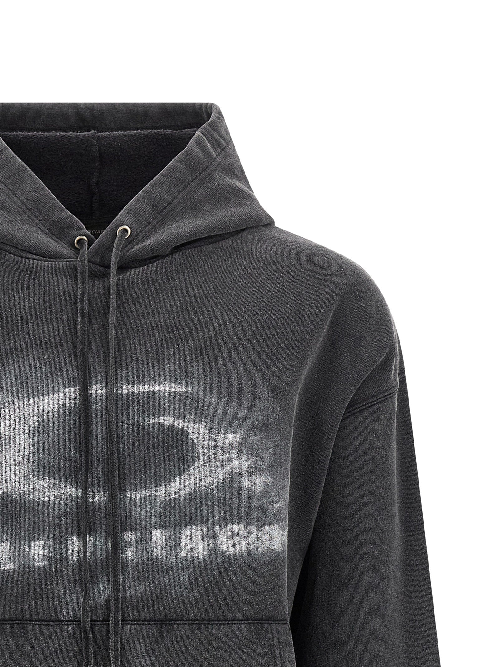 Washed Crayon Loop hoodie White/black Cotton Sweatshirt