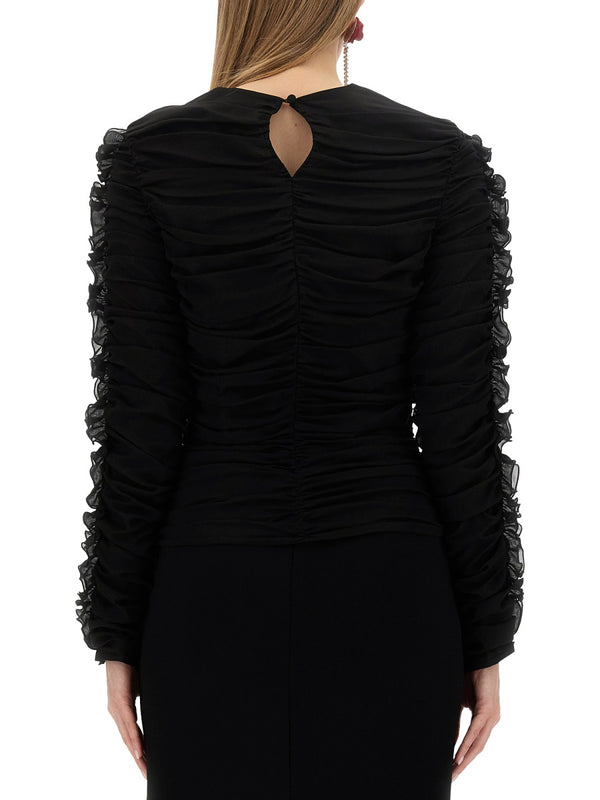 Tops With Ruches Black Shell Silk Elastane