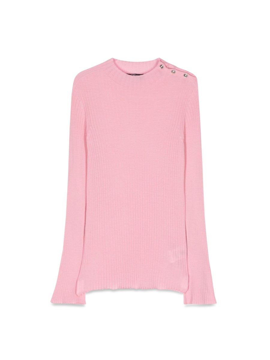 Knit Sweater Rib Series Pink Pure Virgin Wool Jumpers