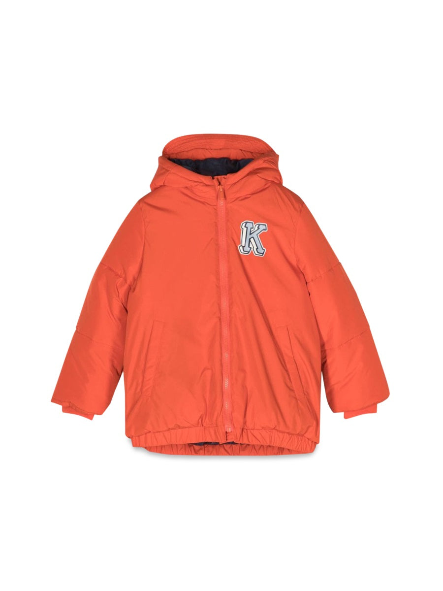 Down Jacket With Hood Orange Polyamide