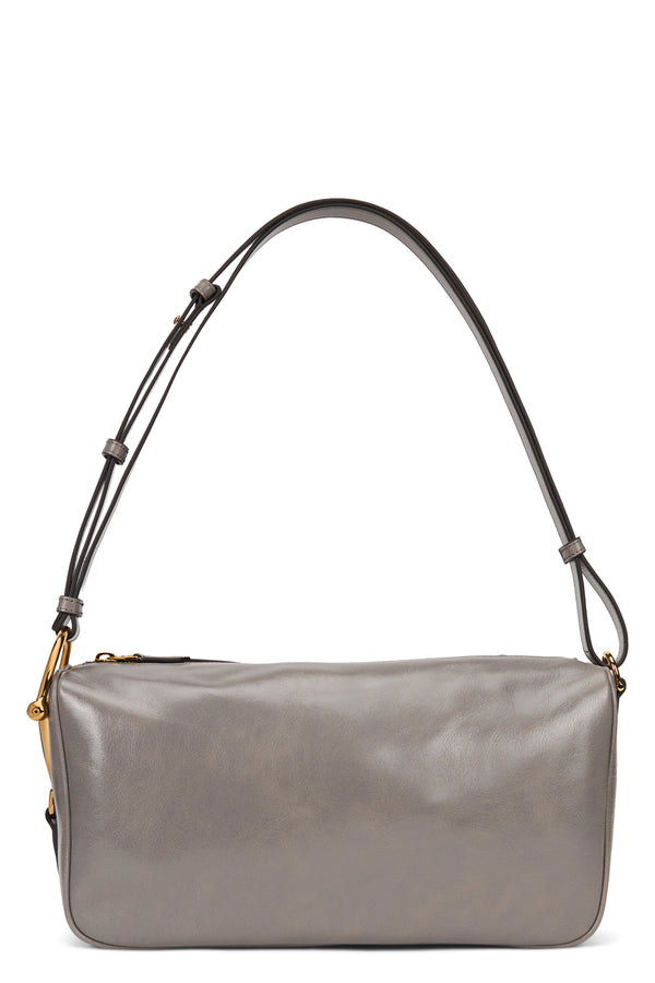 Shoulder Bag Smooth Grey Leather Calf Skin Handbags